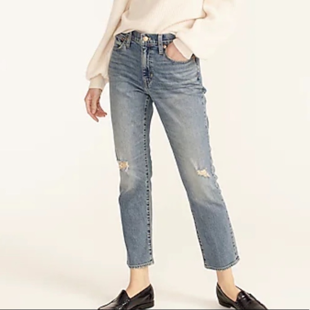 J crew slim boyfriend jeans tinted indigo distressed